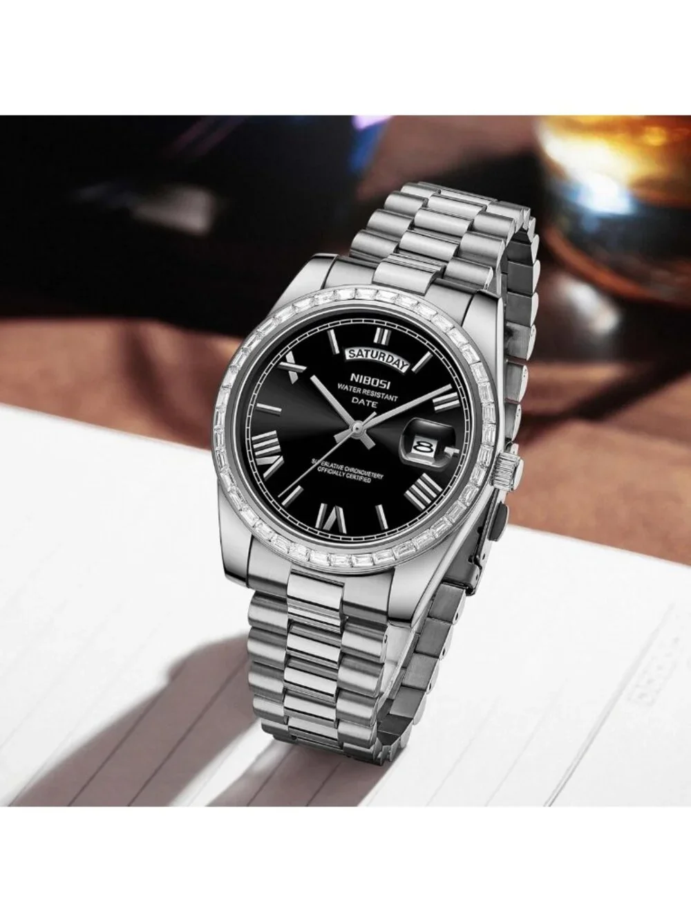 Stylish Men's Rose Gold Analog Quartz Watch, Stainless Steel, Day Date Feature